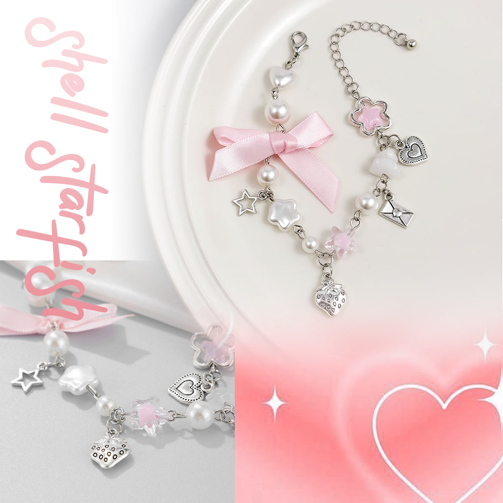 SANNIDHI Bracelet for Girls Stylish Star Strawberry Heart Charms Bracelet Cute Hand Bracelet Punk Gothic Y2K Accessories Valentine Birthday Gift for Girlfriend, Women, Girls