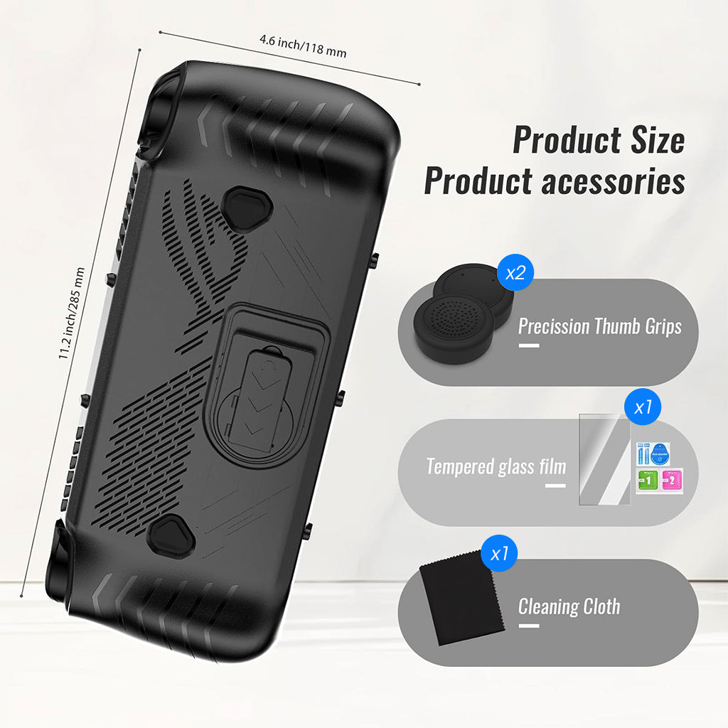 ZORBES Soft TPU Case for ROG Ally X Anti-Scratch Skin Cover with Folding Kickstand Anti-Slip Game Console Cover with Thumbsticks Covers Protective Case for ROG Ally X Gaming Console, Black