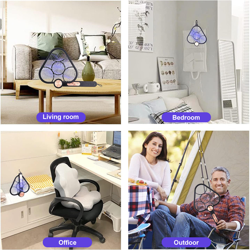 HASTHIP Mosquito Swatter with UV Light 2 in 1 Electric Mosquito Racket Mosquito Trap Lamp USB Rechargeable Mosquito Trap Lamp 180° Folding Handheld Mosquito Swatter for Indoor Outdoor Camping