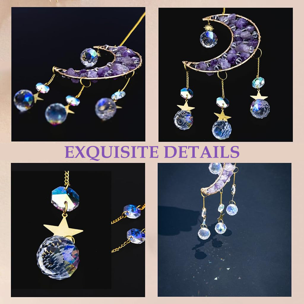 HASTHIP Sparkling Crystal Moon Charm for Home Decor 16.2 inches Decorative Purple Crystal Acrylic Crescent Hanging Charm Auspicious Home Gift Wall Hangings Car Charm