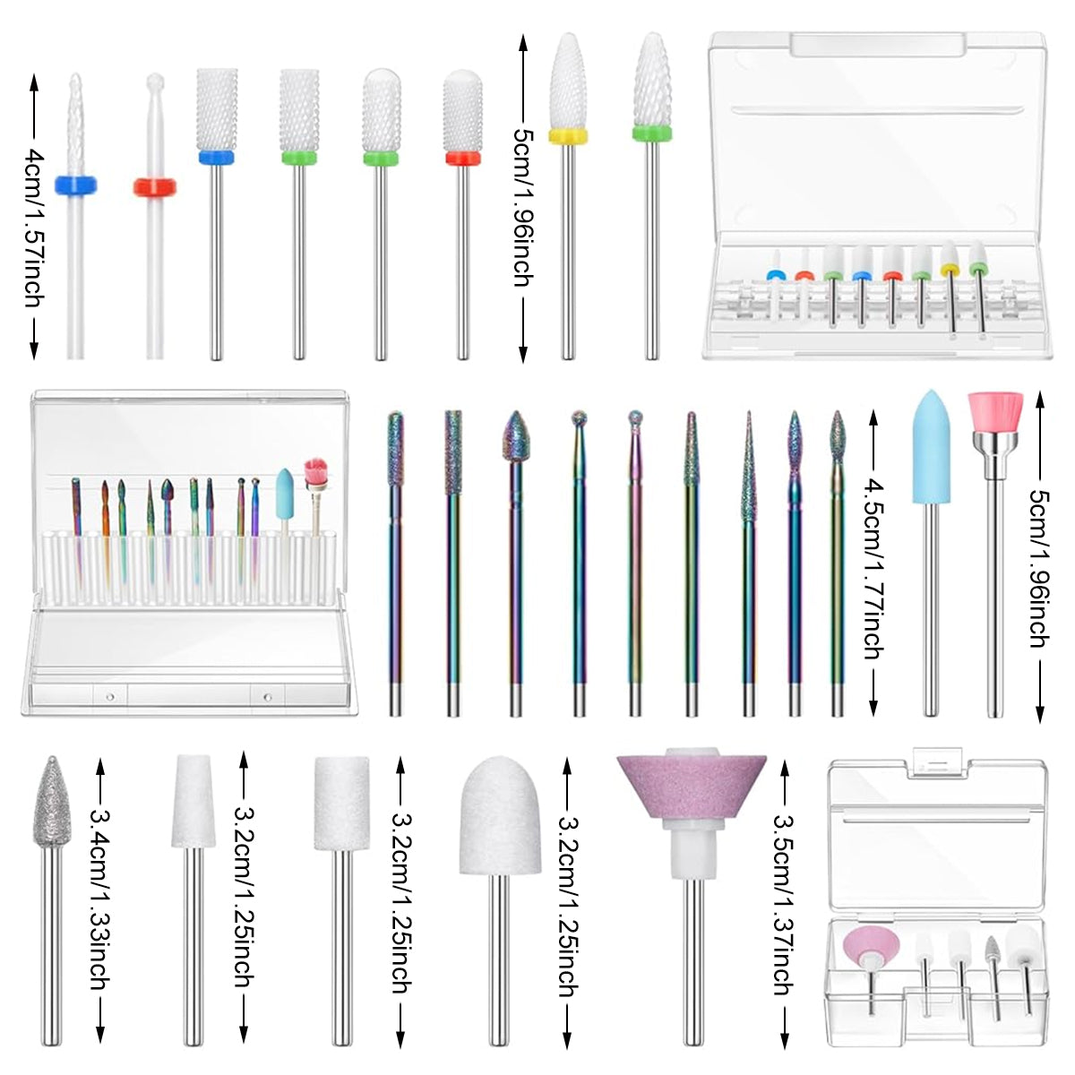 MAYCREATE 24Pcs Nail Drill Bit Set, 3/32'' Universal Nail Drill Bits Ceramic Diamond Carbide Nail Drill Bits Shaping, Cleaning, Buffing Nail Bits Kit for Acrylics, Gels, or Dip Powder Nails