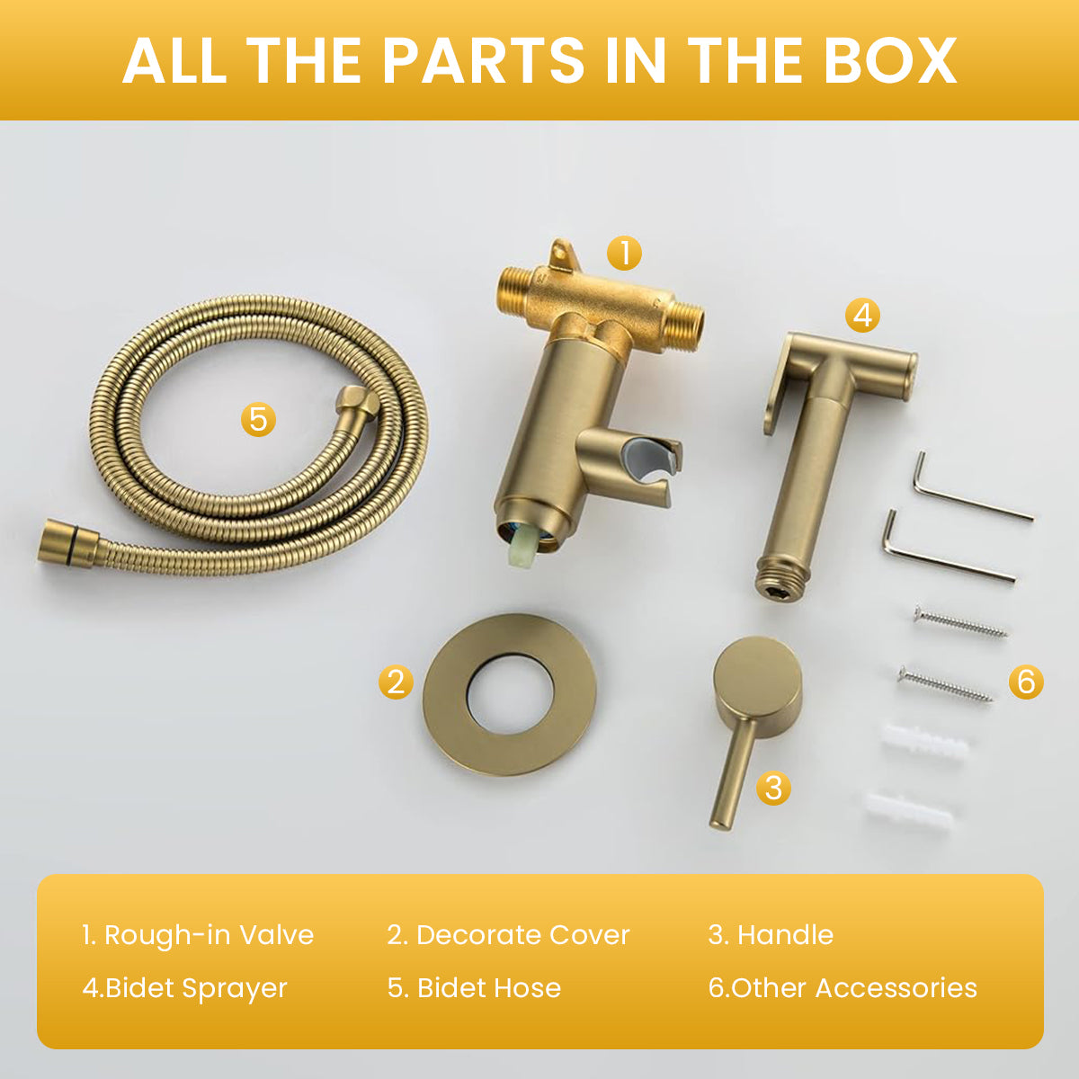 HASTHIP Pressurized Toilet Bidet Sprayer System Kit with Cool & Warm Water Settings, Lever Handle, Full Copper Golden Finish, Universal G1/2 Thread, Wall-Mounted Holder, Health Faucet for Bathroom