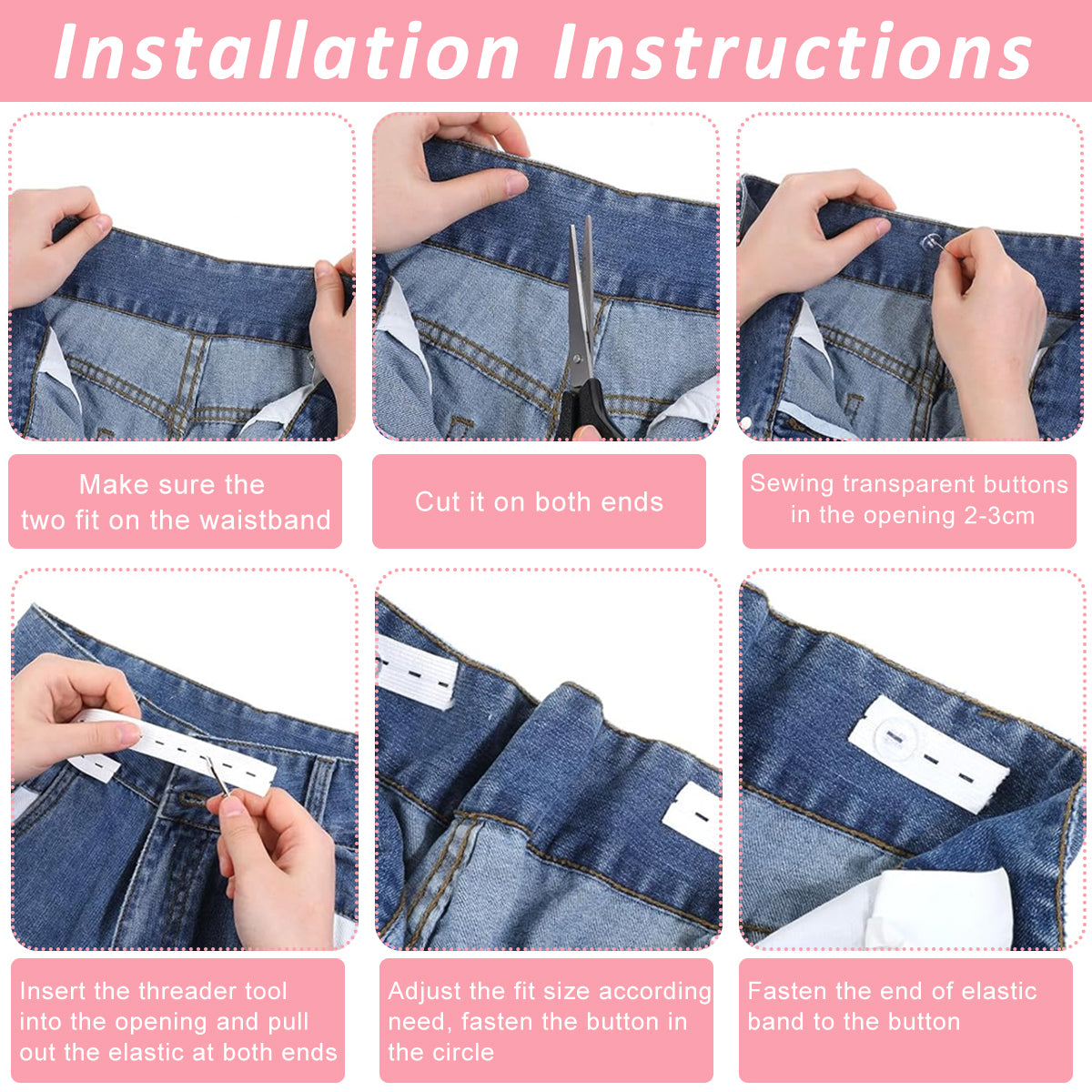 HASTHIP Pant Waist Tightener Invisible Waist Adjusters for Loose Pants 22cm Flat Elastic Band with Buttonholes Elasticated Waist Trousers Remake Kit, with 10Pcs Elastic Bands, 40 Buttons, Sew Kit
