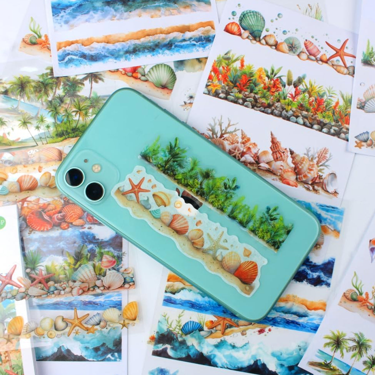 HASTHIP 20 Sheet Stickers Set, Beach and Sea Natural Landscape Themed Sticker Book for Journal, Vintage Stickers for Scrapbooking, DIY Crafts, Album