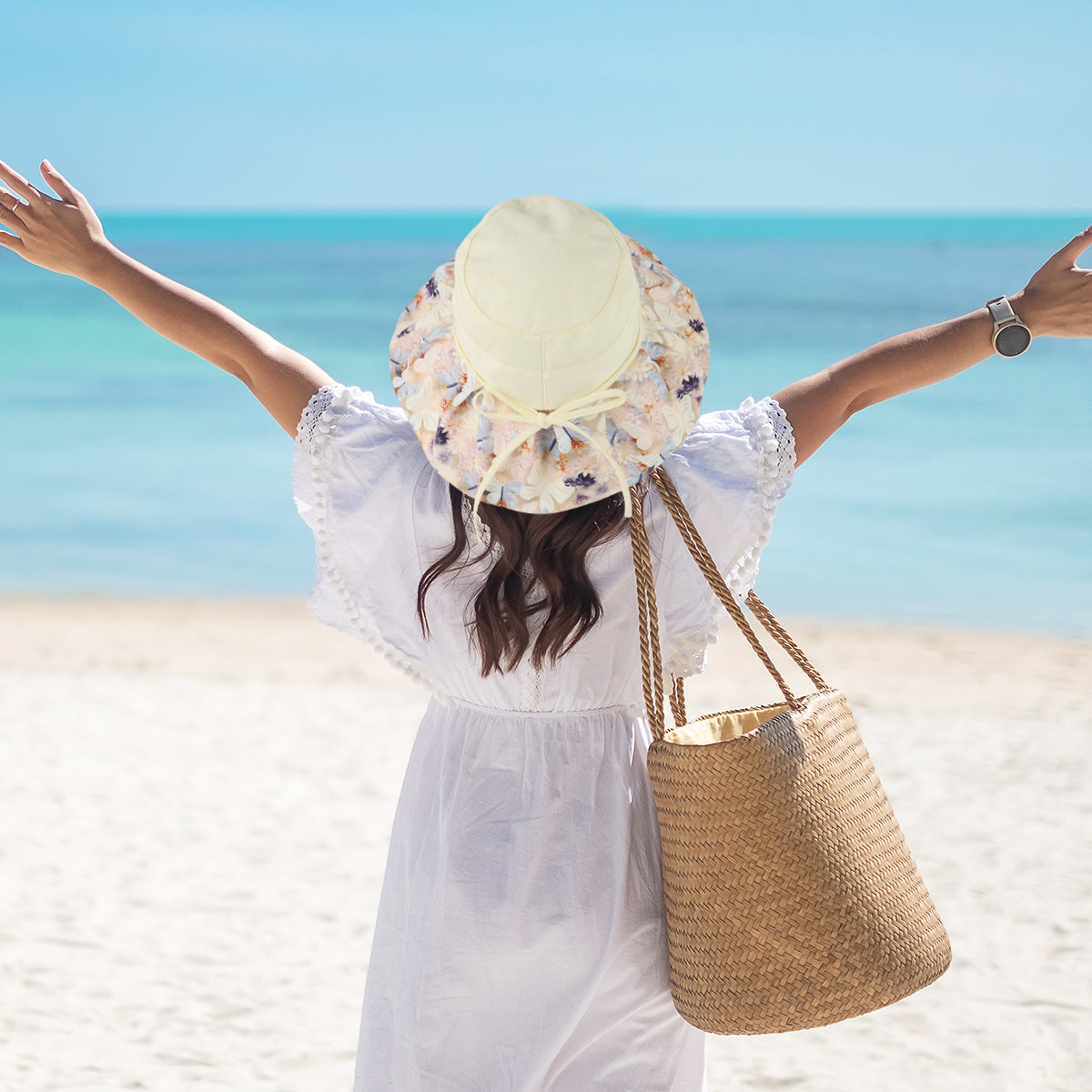 SANNIDHI Sun Hat for Women UPF 50+ Sun Protection Fashion Floral Wide Brim Bucket Hat for Women Breathable Mesh Liner Design Flexible Brim Outdoor Sun Hat Beach Hat with Detachble Chin Strap
