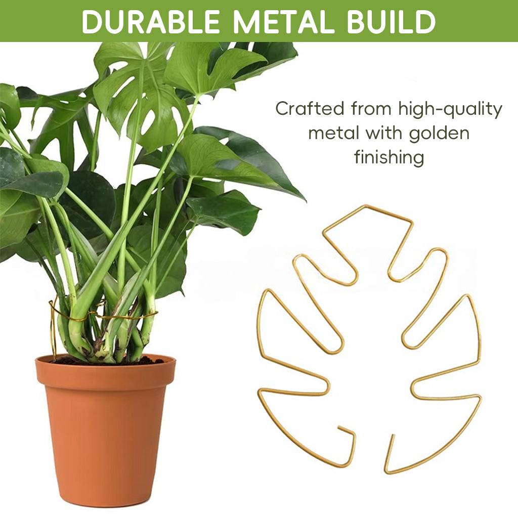 HASTHIP Green Plant Stem Support Flower Stem Upright Support Plant Stem Support Holder Golden Metal Open Leaf-shaped Stem Support for Dahlias, Rose, Orchids