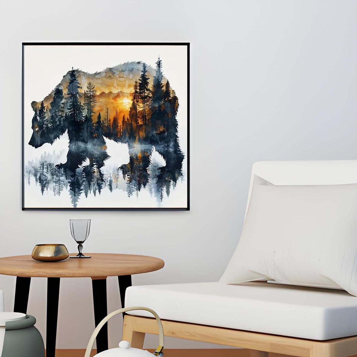 HANNEA Diamond Painting Kit 12x12 inch Grizzly Bear Silhouette Forest Diamond Art Painting DIY Diamond Painting Material Kit for Home Wall Decor Home Gift, with Tools and Accessories