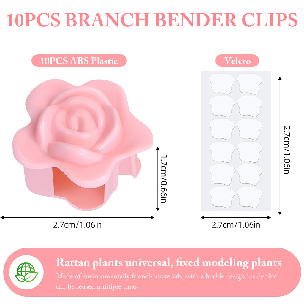 HASTHIP 10Pcs Pothos Branch Bender Clips with Self Adhesive Backing Rose Flower Shaped Clips Plastic Branch Clips Plant Branch Bender Clips Plant Training Clips for Orchid, MoneyPlant, Betel Leaf
