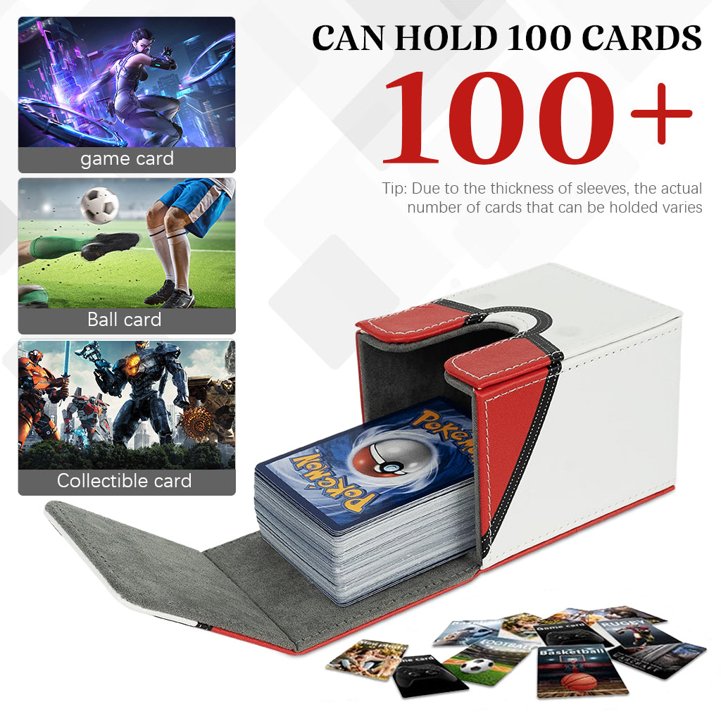PATPAT Card Holder Game for 100Pcs Red Poké Ball Cards Storage Box Trading Cards Organizer PU Leather Card Deck Case Collectable Cards Carry Case Universal Game Card Holder, 75x68x98mm