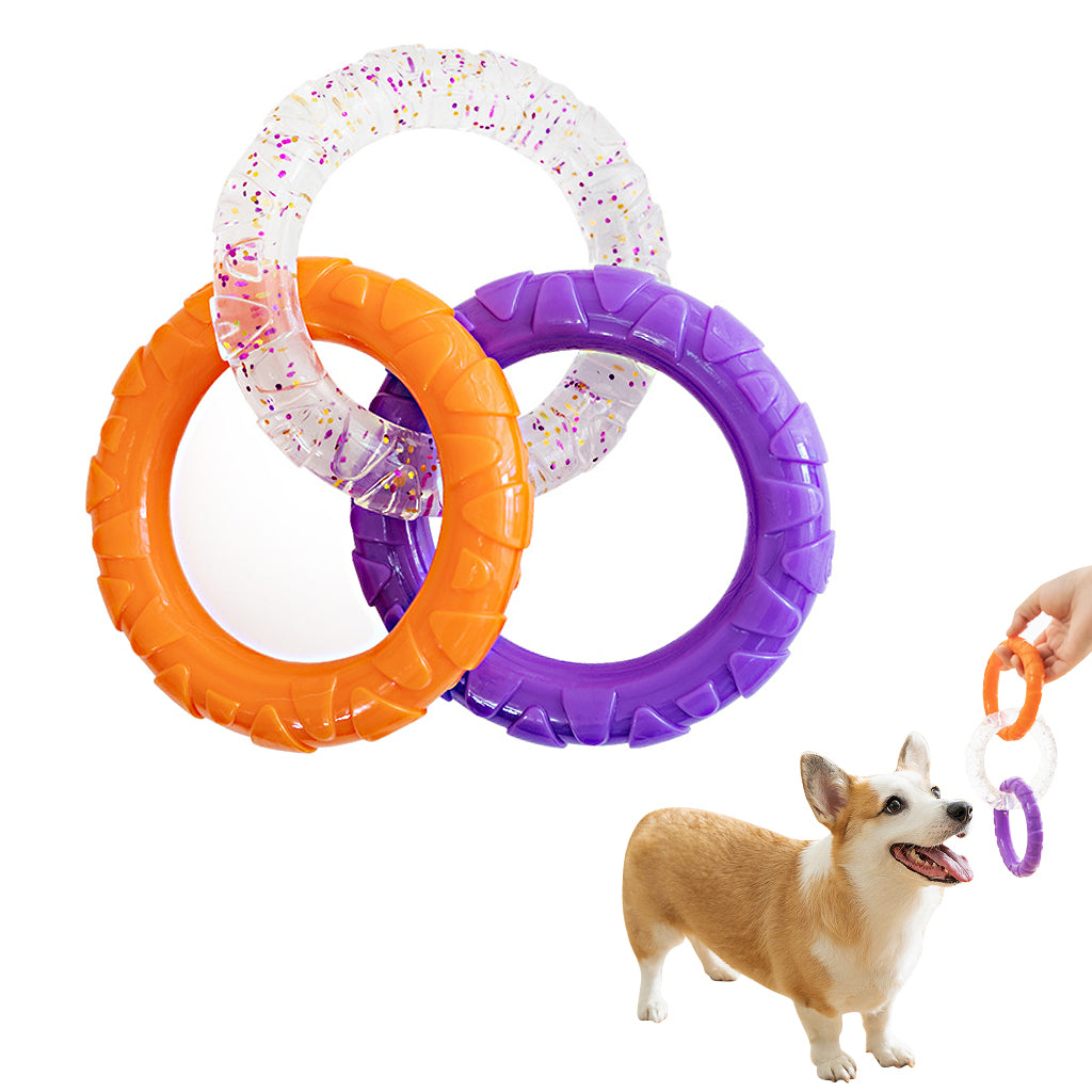 Qpets TPR Dog Tug Toy Chewing Toys 3.54 inches Dia Interlinked Tri-ring Tear-Resistant Dog Toy