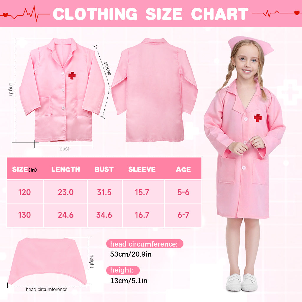 PATPAT Fancy Doctor Dress for Kids 5-6 Years Girls, Pink Nurse Dress for Kids Girls with Nurse Cap, Stethoscope, Mask, Injection - Cosplay Role Play, Special Events Party Career Exploration Costume