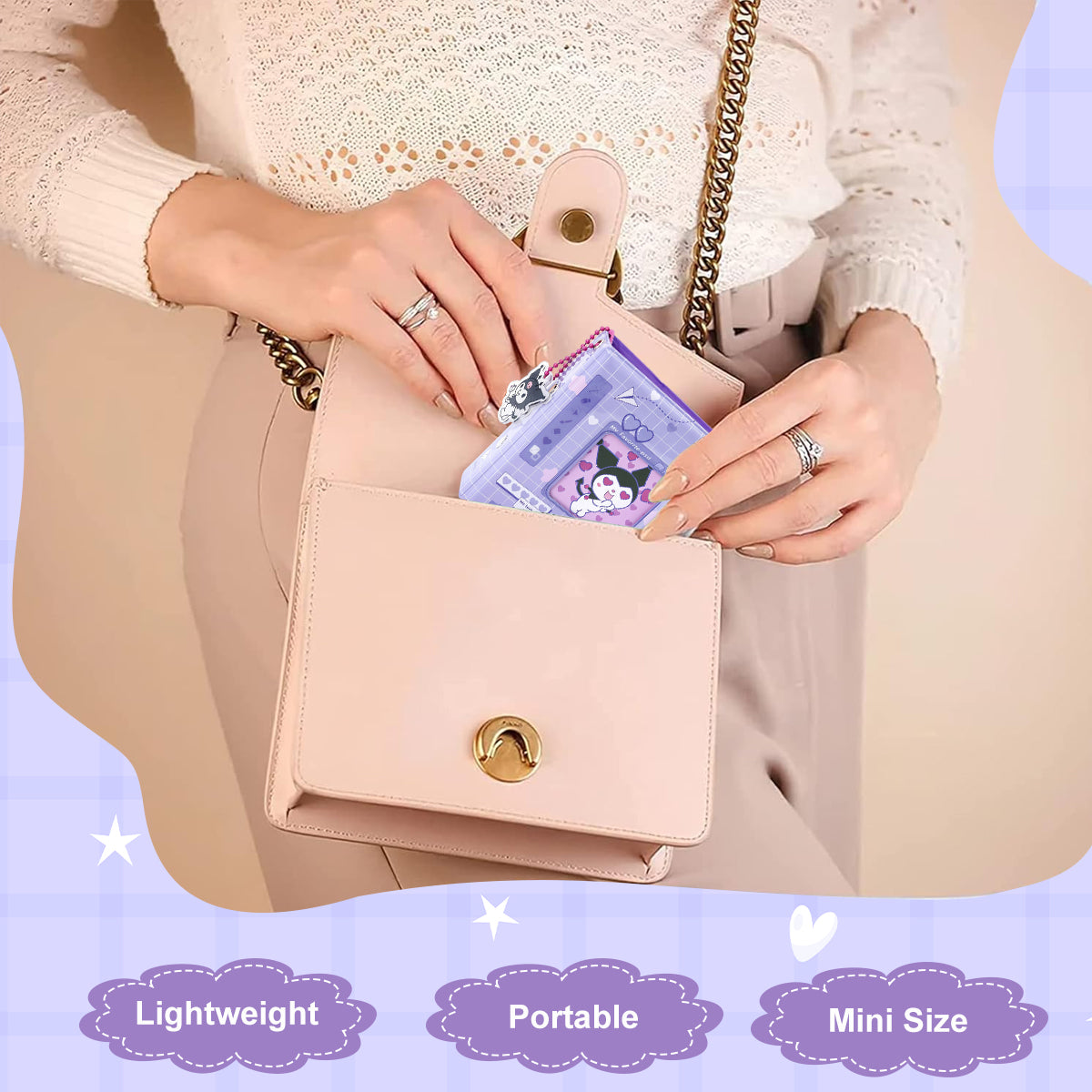 HASTHIP Kuromi Pocket Photo Album Hold Up 40 Photos of 3'' Binder Album Double Side Clear PVC Photo Pocket Kawaii Cartoon Instant Square Films Pocket Album Kpop Star Binder Photocard