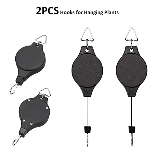 HASTHIP 2Pcs Hooks for Hanging Plants, Retractable Plant Hanger Easy Reach Hanging Flower Basket, Plant Hook Pulley for Garden Baskets Pots and Birds Feeder