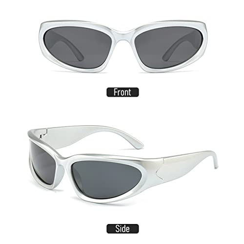 GUSTAVE Stylish Polarized Sunglasses for Men Women Riding Sunglasses Stylish Cyberpunk Sport Sunglasses Silver Frame Grey Lens Sunglasses Fashion Accessory Goggles for Men Stylish