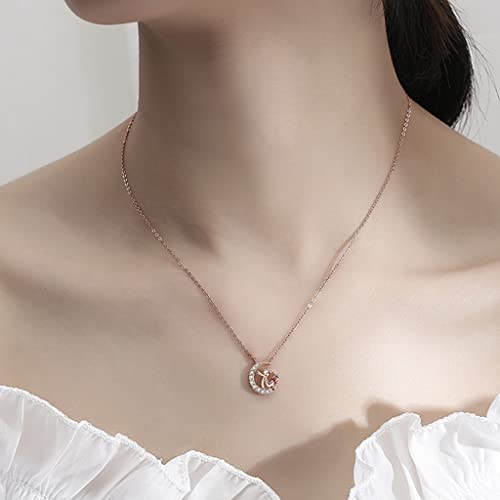 SANNIDHI the Litthe Prince Necklace for Women, Exquisite Inlaid Zircon Le Petit Prince Pendant Necklace for Girls Ladies, Fashion Chain Necklace Jewelry with Gift Box, Rose Gold