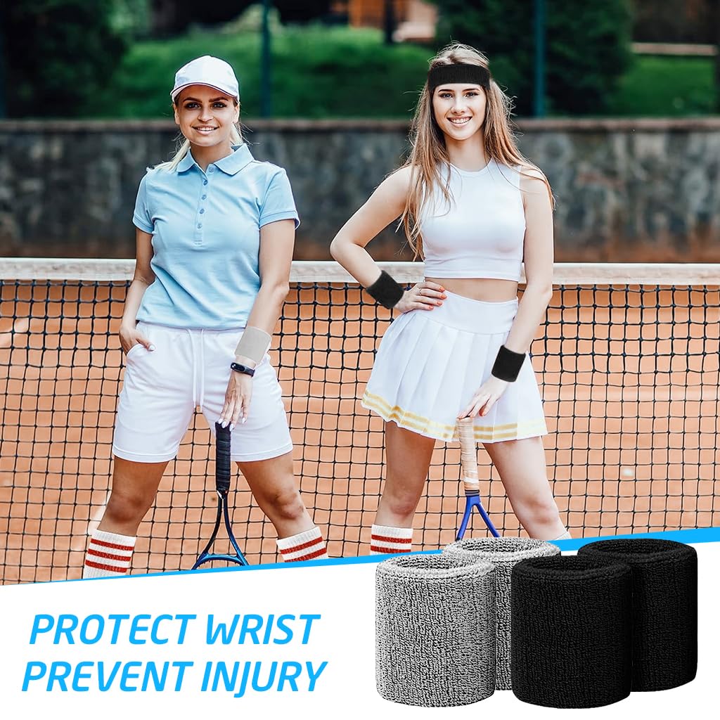 Proberos Sport Headband Wristband Combo Men Women Fashion Sport Headband Wristbands Polyester Spandex Soft Cloth Moisture Wicking Stretchy Wide Sweat Headband for Running, Workout, Yoga(Black &Grey)