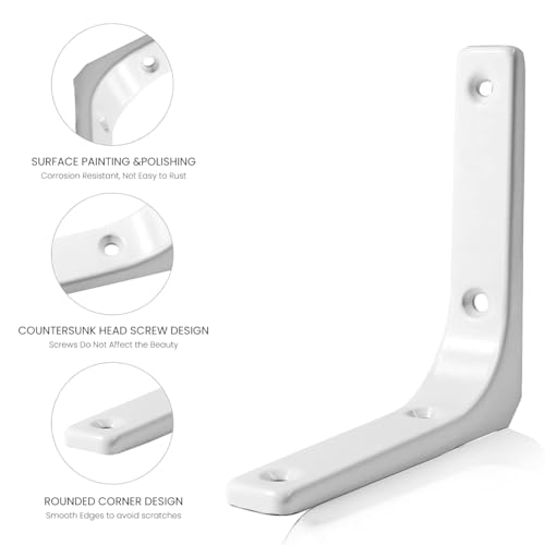 Serplex 4Pcs Wall Shelf Brackets L-Shaped Bracket Metal Book Shelf Bracket Wall Mount Screw Fixed Book Shelf Support Heavy Duty 220lbs Loading Capacity Decorative White Shelf Brackets
