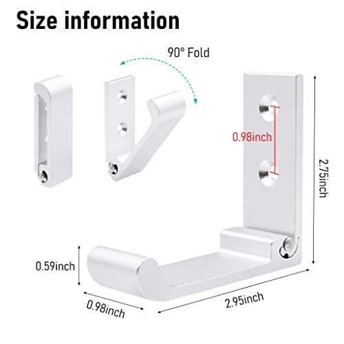 HASTHIP 2Pcs Folding Coat Hooks, Matte Silver Wall Hooks for Hanging Coats Bathroom Towel Hooks Hardware, Heavy Duty Alloy Wall Hooks for Clothes, Bag, Hat, Towel, Bag, Backpack (Silver)