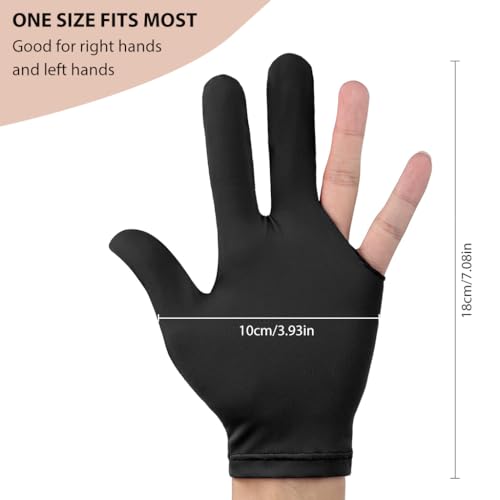 Proberos® 10Pcs Snooker Billiard Gloves for Men & Women, 3 Finger, Breathable Spandex, Universal Size, Left/Right Hand, Black, Comfort Grip, Anti-Slip, Durable, Ideal for Practice