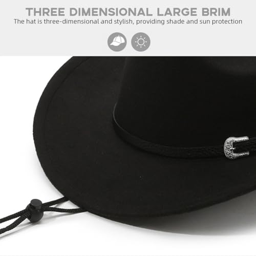 Proberos® Western Cowboy Hat for Men Classic Roll Up Fedora with Buckle Belt Black 2PCS