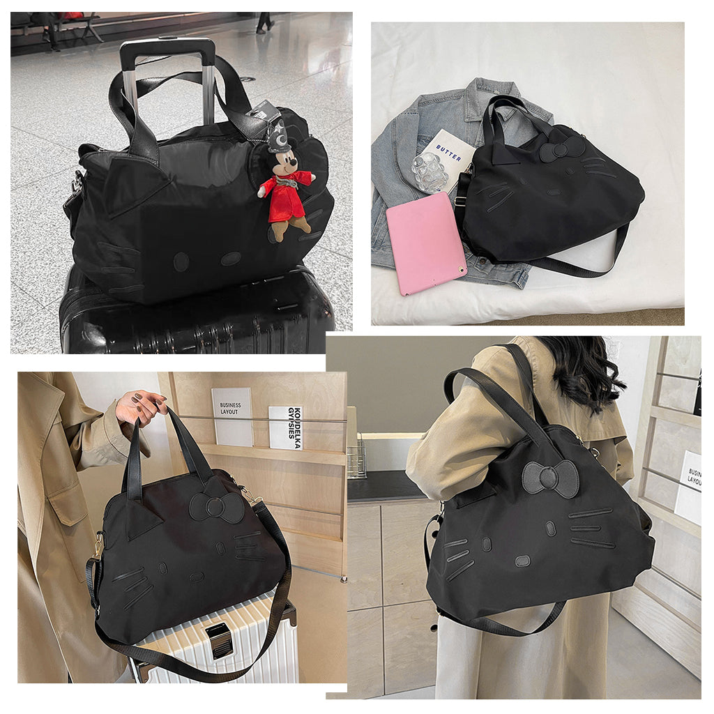 PALAY Kitty Shoulder Tote Bag for Girls Women Oxford Cloth Crossbody Bag Travel Shoulder Bag Fitness Bag Carry-on Day Bag Duffel Bag with Detachable Shoulder Strap