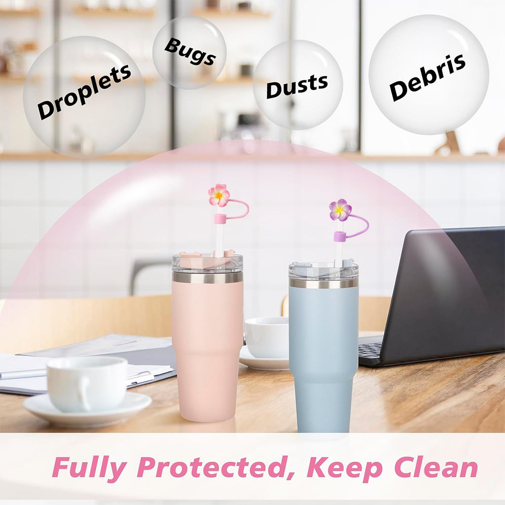 HASTHIP 6Pcs Clear Silicone Straws for Stanley 40Oz Cup & 2 Straw Caps, Heat Resistant Silicone Straws Universal 11.8'' Silicone Straws 10mm Reusable Straw with Stopper Tips