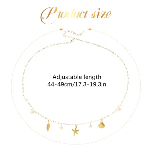 SANNIDHI® Necklace for Women Gold Seashell Starfish Pendant Necklaces Pearls Summer Beach Jewelry Accessory for Woman