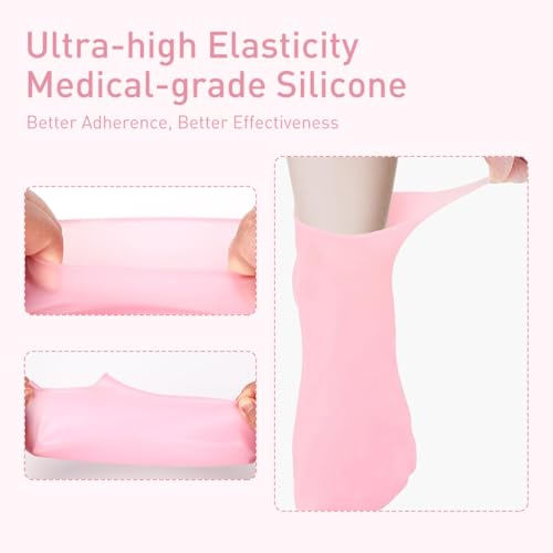 HANNEA 4 Pairs Moisturizing Glove Socks Set, Silicone Gel Spa Socks for Dry Cracked Skin, Silicone Gel Heel Socks Anti Slip, for Foot Hand Softening, Calluses, Foot Care After Pedicure