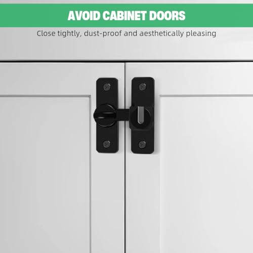 HASTHIP® Door Latch Lock 90° 180° Aluminum Alloy No Drill for Gate Closet Cabinet with Screw Packs Installation Accessories Black 3 PCS