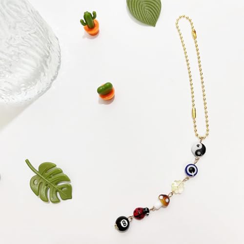 STHIRA Good Luck Evil Eye Car Hanging Accessories Interior Car Hanging with 8 Ball, Mushroom, and Four-Leaf Clover Pendant for Rear View Mirror, Boho Ladybug Yin Yang Symbol Car Decor Accessory