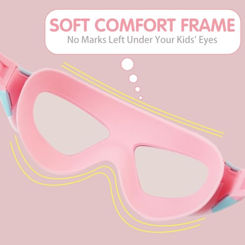 Proberos® Swimming Goggles for Kids Leakproof Anti-Fog with Ear Plugs UV Protection Adjustable Strap Air Tight for Boys Girls Aged 3-16 Vibrant Pink 2PCS