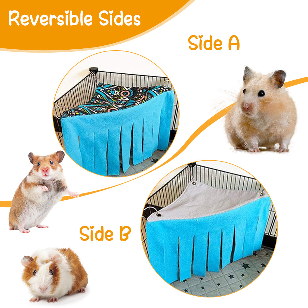 Qpets Hamsters Hammock Corner, Tassel Curtains for Cage Small Pet Hideout Corner Curtain Cover Hammock for Guinea Pig, Dwarf Hamsters, Hedgehog