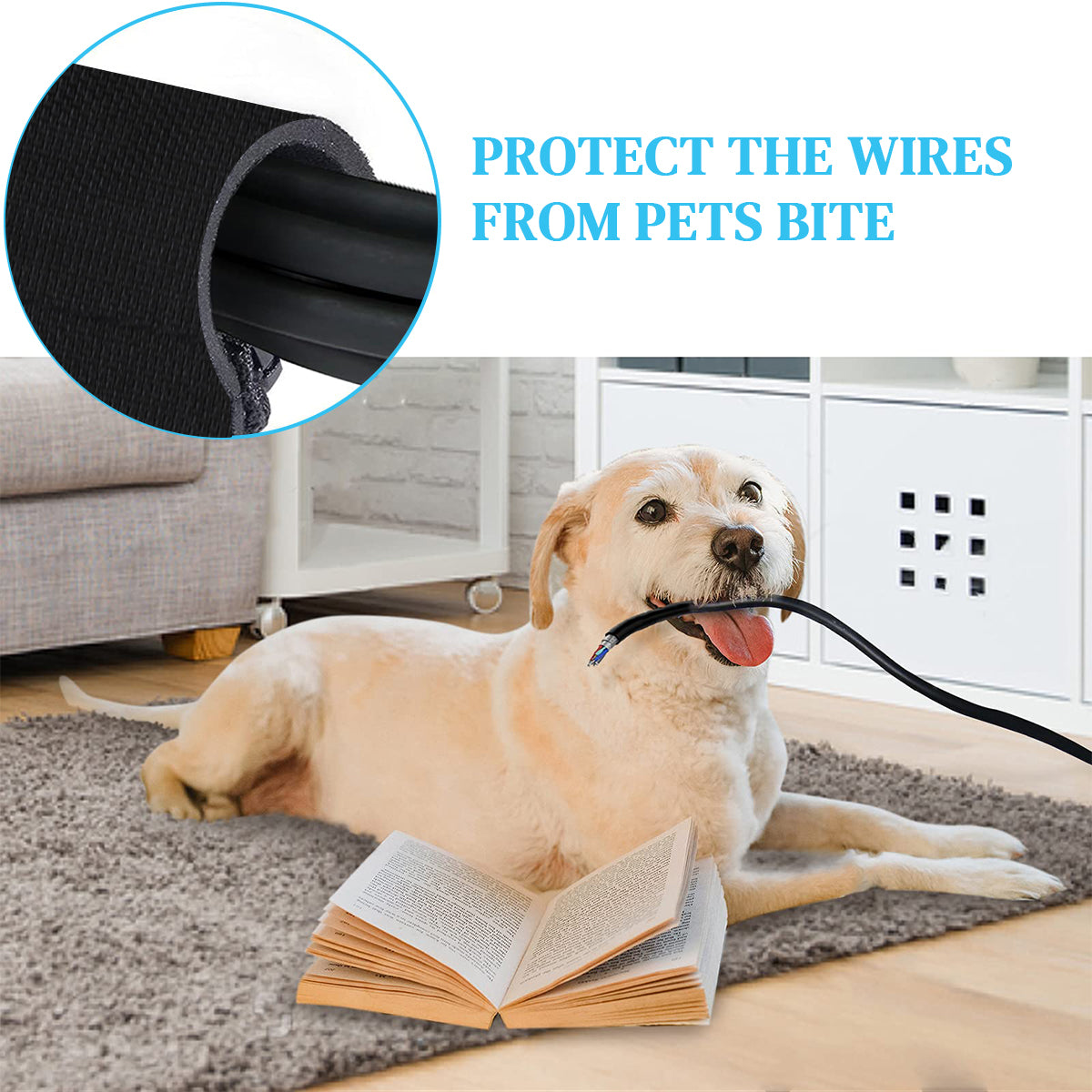 HASTHIP 6.6ft Cable Protector Nylon Cord Protector Pet-proof Protective Cable Sleeve Reuseable Cuttable Nylon Power Cable Power Cord Guard for Home, Office, 70mm Width, Hook and Loop Closure Design