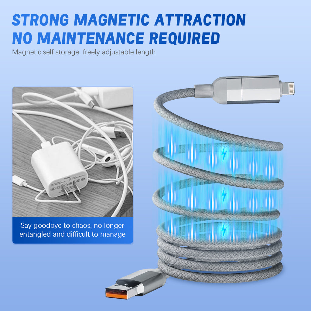 Verilux 4 in 1 Magnetic Type C to Type C Cable, 3.3Ft PD 100W Coiled USB C to Type C Fast Charging & Data, USB C to Light-ning, USB to Type C, USB C to USB C, USB C to Light-ning, Sit for iPhone 15