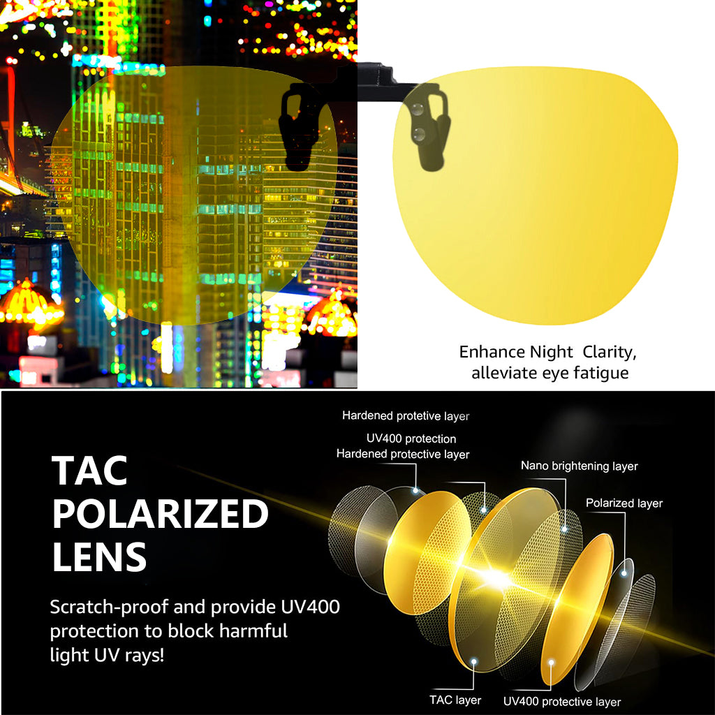 Proberos Clip-on Sunglasses Lenses Anti Glare Yellow Flip-up Polarized Lenses Outdoor UV Protection Sunglasses Lenses for Prescription Glasses Eyeglasses Eyewear, with Case & Wipe Cloth