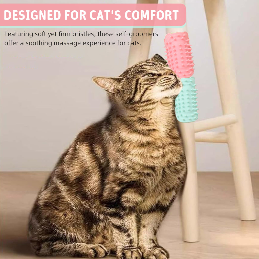Qpets 2Pcs Cat Self Grooming Brushes, Silicone Cat Self-Groomer Removable Cat Self Grooming Pads for Leg Chair, Table Chair, Desk Chair