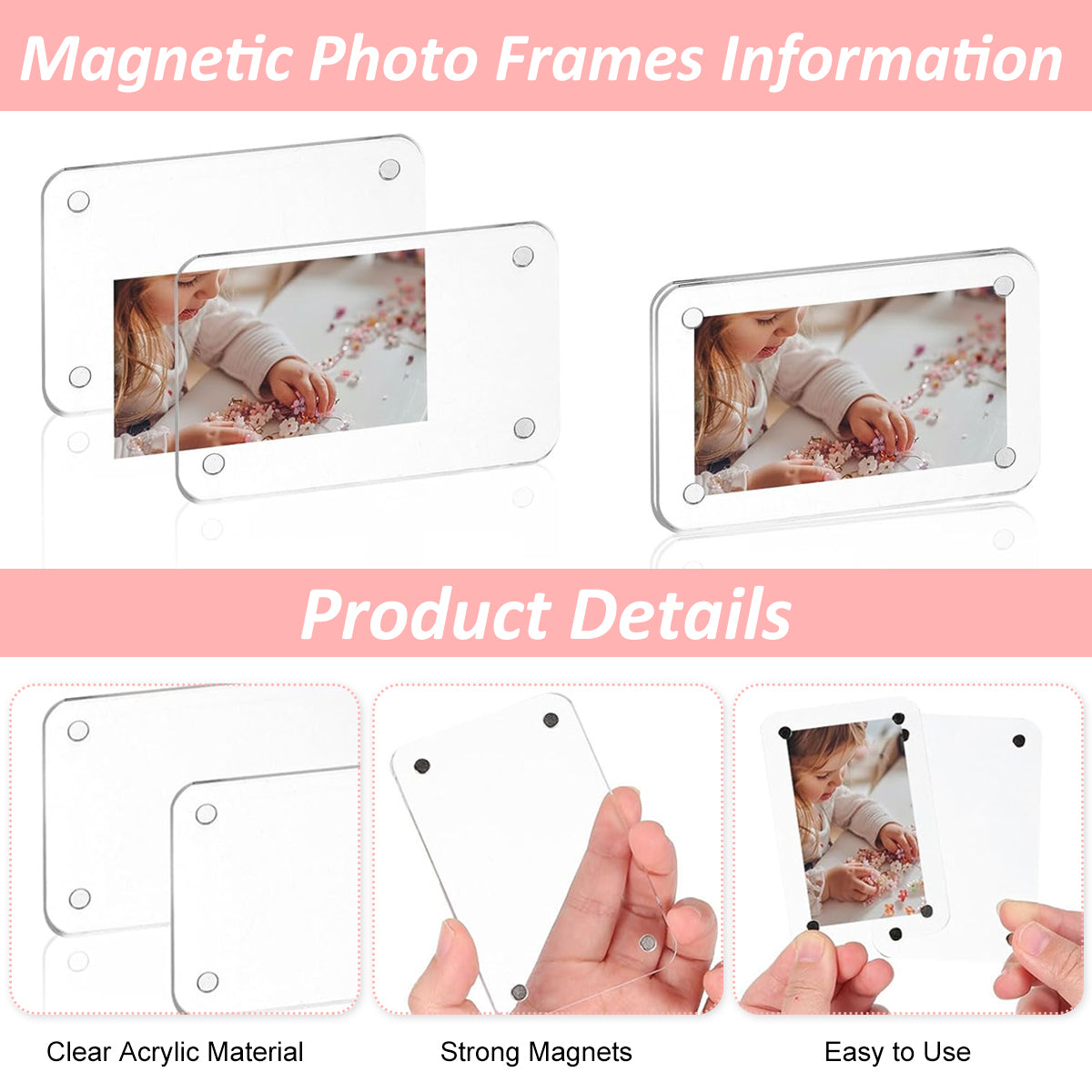HASTHIP Photo Frame 2.36x3.54 inches Transparent Magnetic Refrigerator Photo Frame Instant Photo Frame Family Photo Holders for Home Decor, Pack of 6