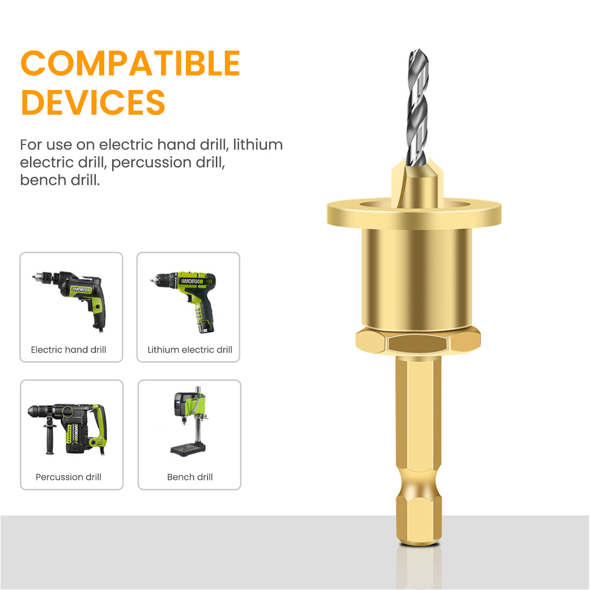 Serplex 5pcs Carbide Tipped 90° Countersink with Adjustable Low Friction Depth Stop Multifunctional Round Shank Bore Woodworking Drill Bit Taper Drill Bit Counterbore Drill Bit Wood Working Tools