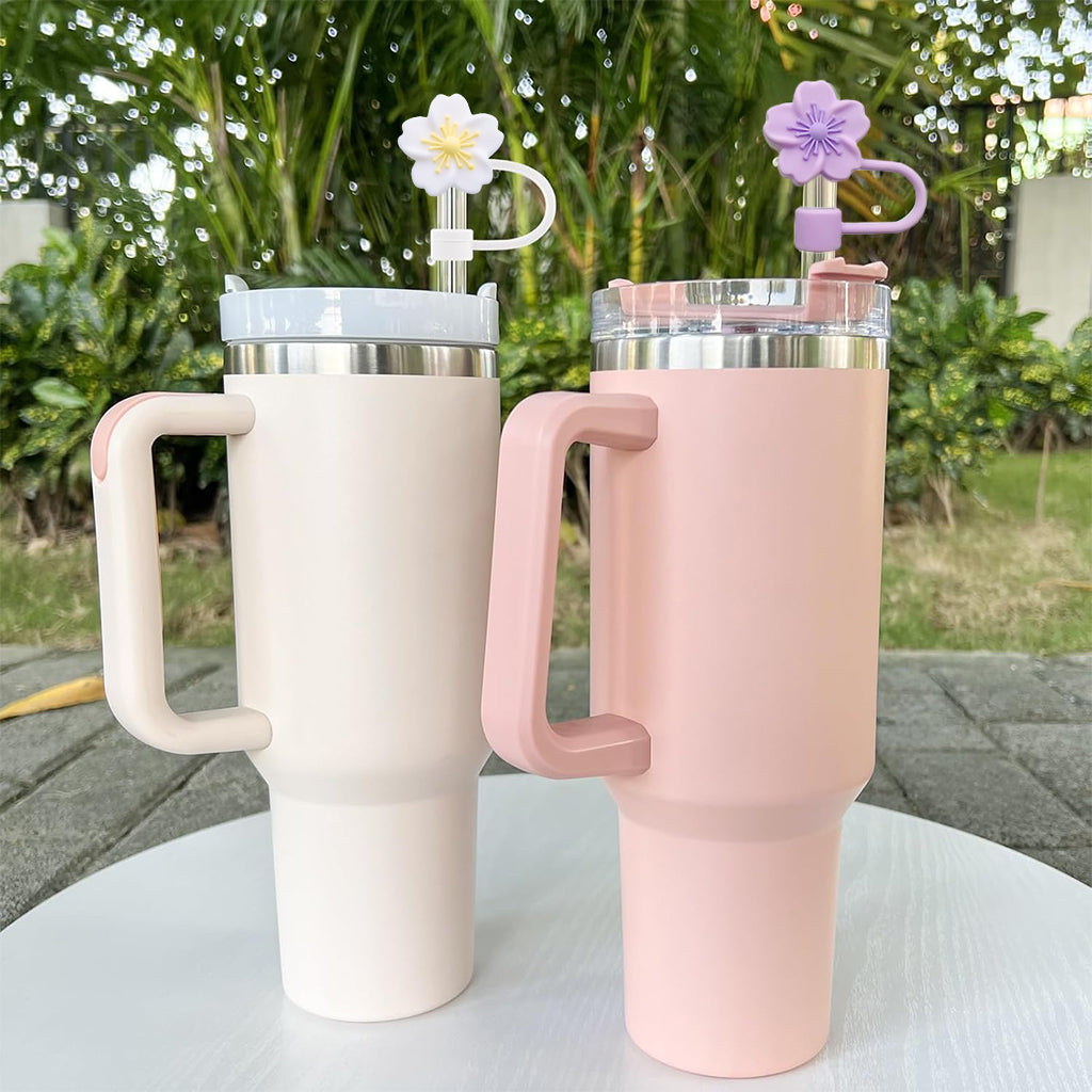 HASTHIP® 5Pcs Flower Straw Caps Multi Color Silicone Kawaii Sakura Straw Caps Stanley 30&40 Oz Cups Cherry Blossom Straw Covers Universal 10mm Straw Covers for Glass Straws, Stainless Steel Straws