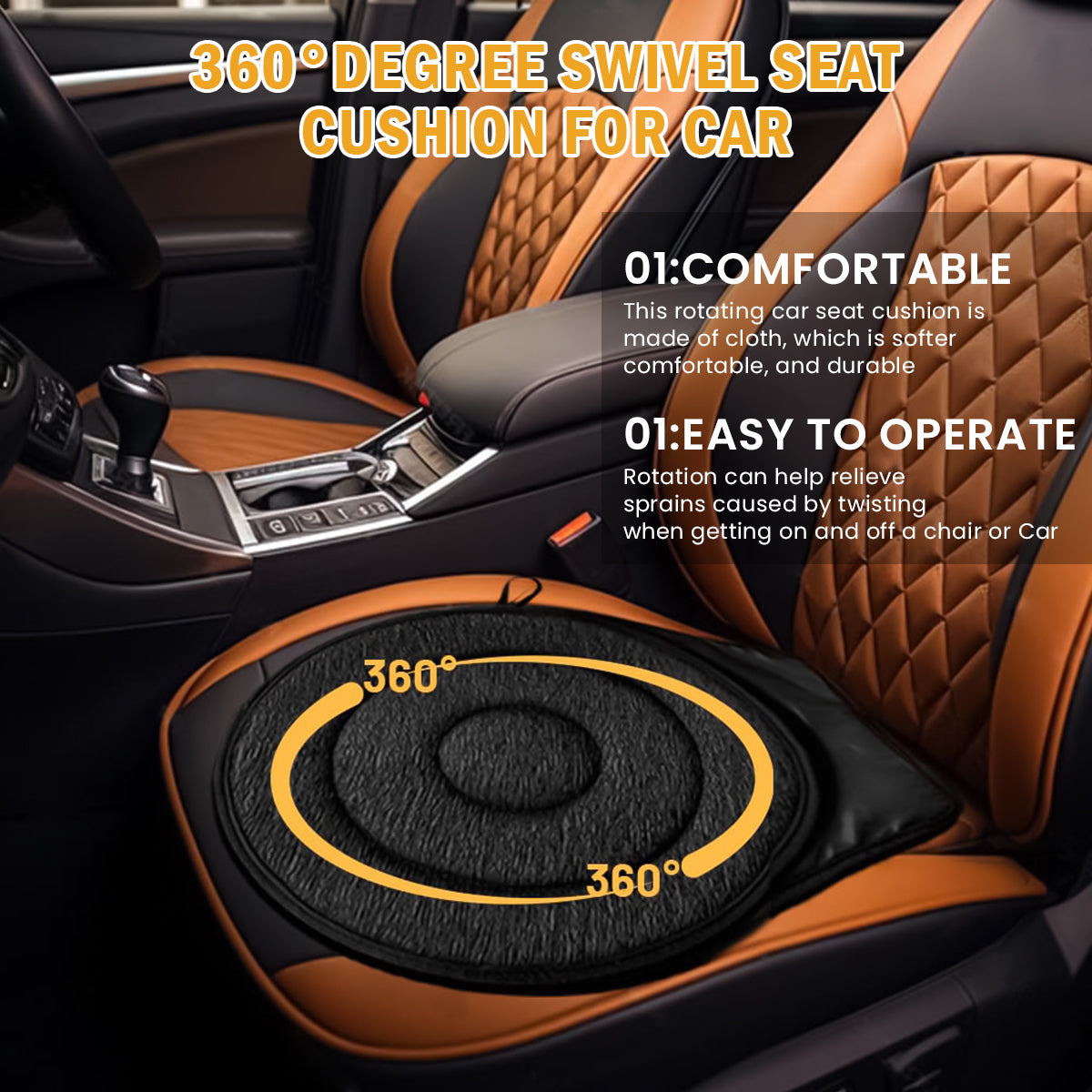 STHIRA Rotating Car Seat Cushion 16.54inches Round Rotating Seat Cushion Pad Double Layer Soft Seat Cushion with Anti-slip Insert Piece Office Seat Cushion Pad