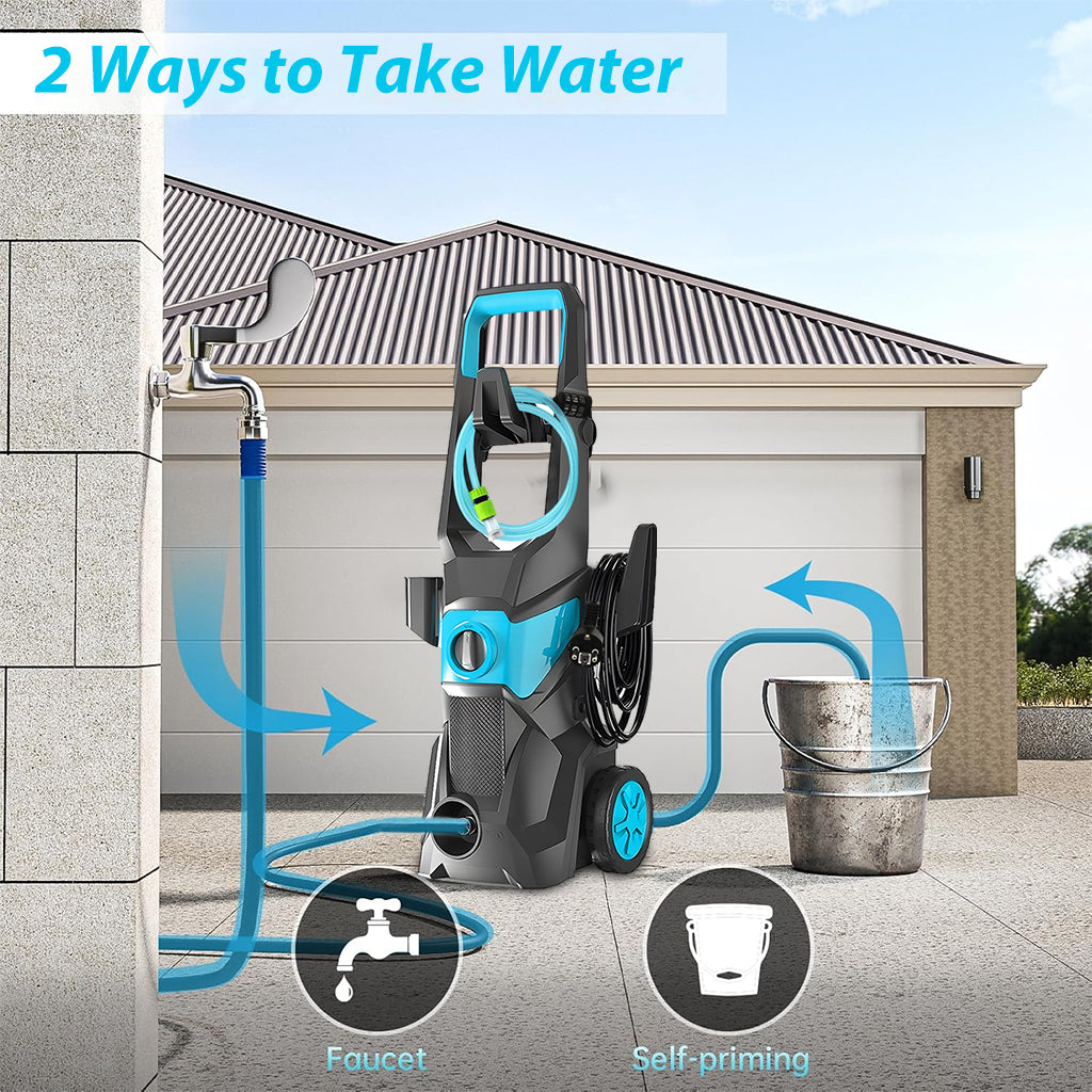 HASTHIP High Pressure Car Washer 3000W Electric 150 Bars Home Car Washer On-Wheel Moving Pressure Washer with Sprayer Gun & 10 Meter Water Pipe, Multipurpose Washer for Car, Floor, More