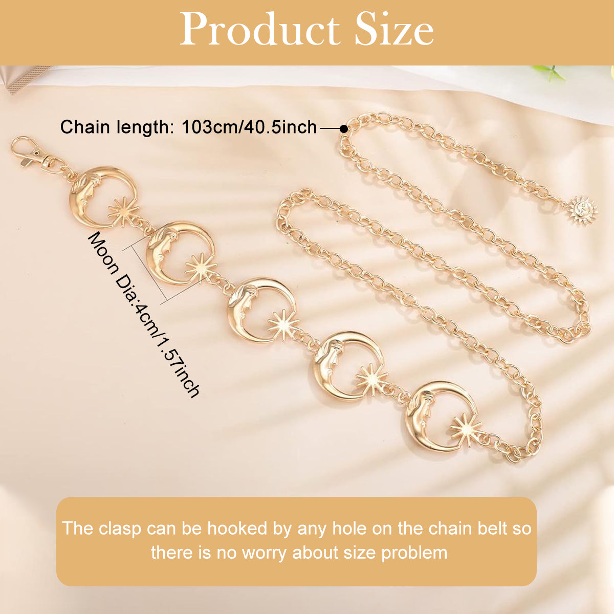 PALAY® Waist Chain Belt Moon Star Metal Waist Chain Belt Stylish Clothes Accessories for Blazer, Suit, Dress, Gown, Wedding Dress (Gold)