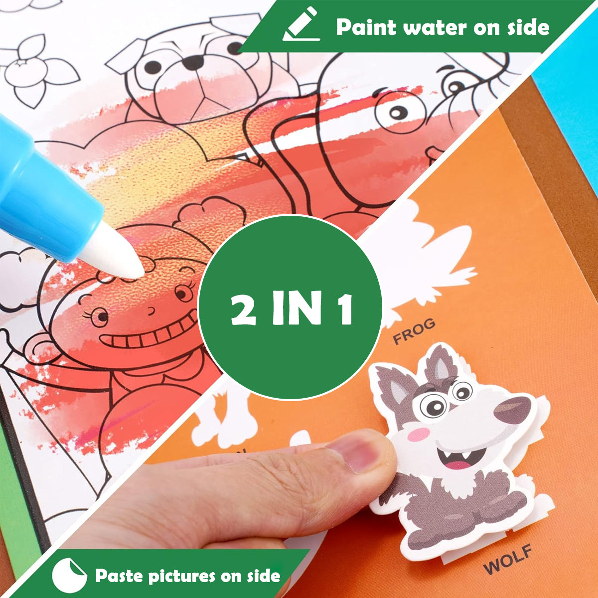 PATPAT Kids Coloring Book with Brush Pan Paint by Water Doodle Book for Toddlers Multi Page Cartoon Water Drawing Book Travel Busy Book Birthday Gift for Kids 3-5 Years Old