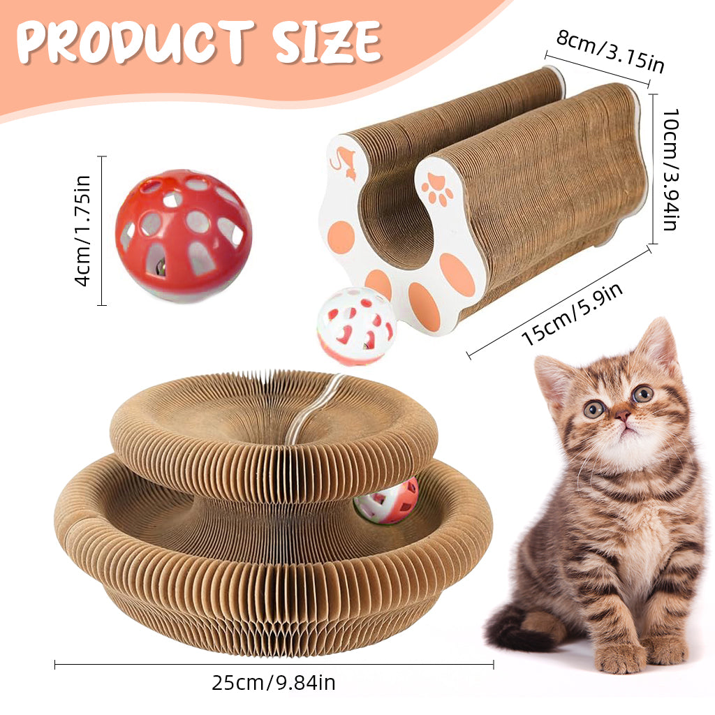 Qpets Cat Toy Folding Cat Scratching Board Toy Corrugated Hard Paper Transformable Cat Scratching Board with Magnetic Ends Space Saving Cat Scratching Toy