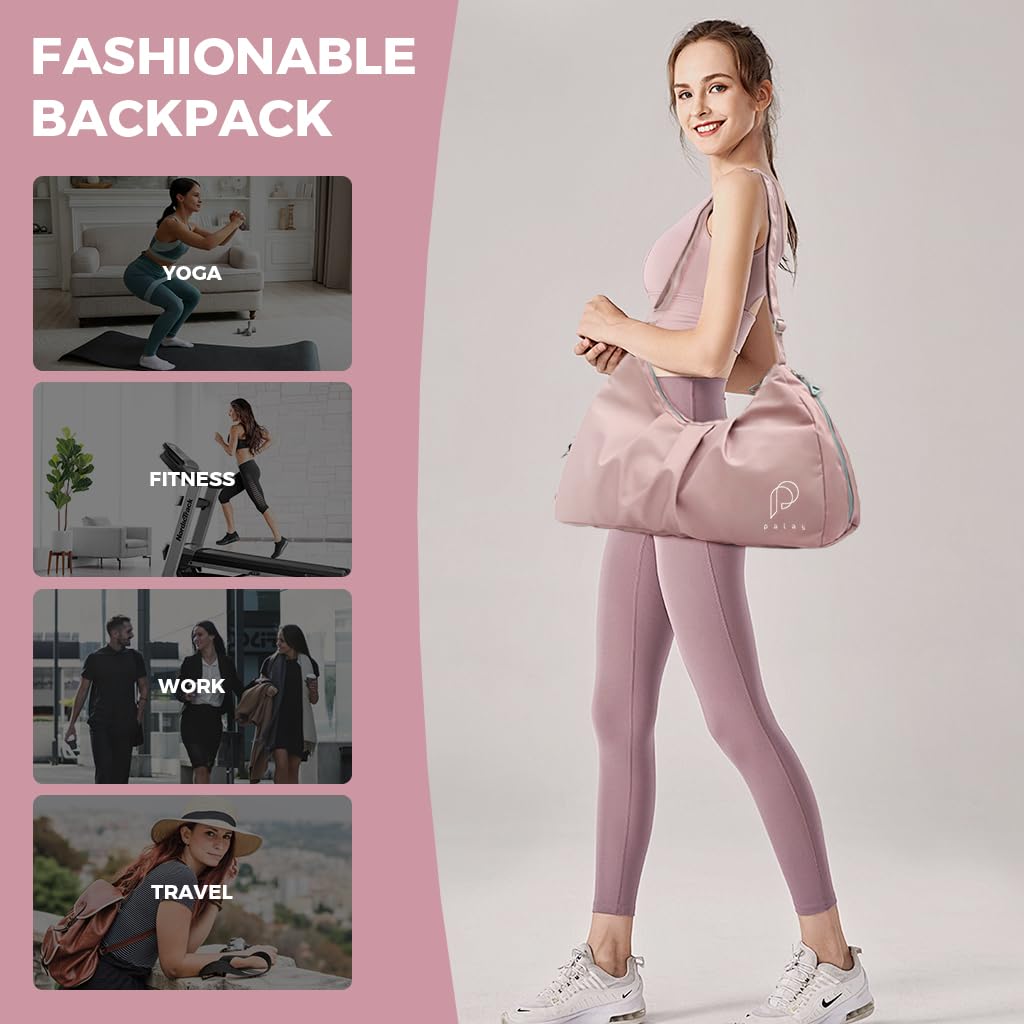 PALAY Women Gym Bag Fashion Nylon Gym Bag with Shoe Compartment Duffle Bag Travel Shoulder Bag Multifunctional Gym Bag Waterproof Day Pack Shoulder Bag Gym Bag with Adjustable Shoulder Strap, Pink