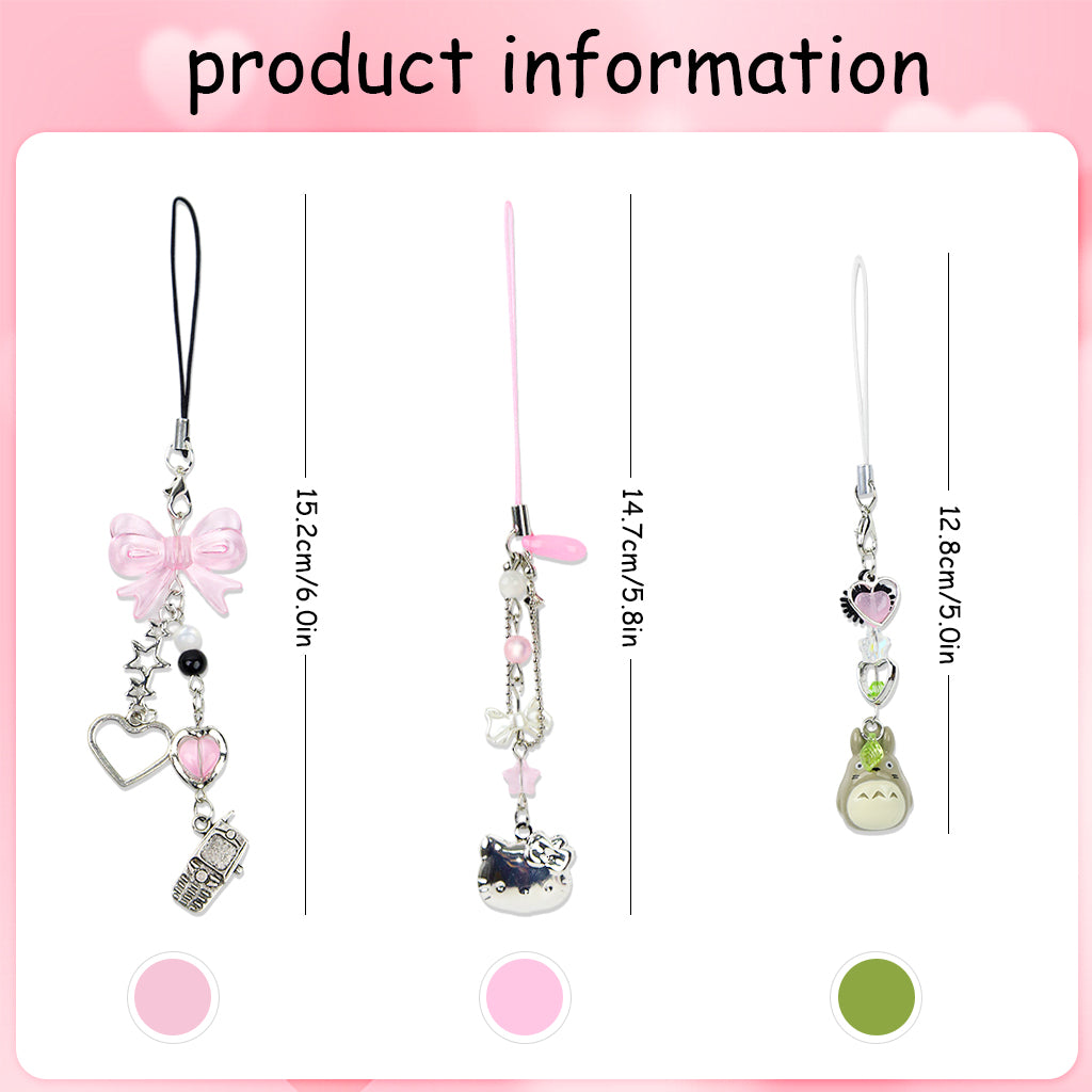 ZORBES 3 Pcs Butterfly Pendant Y2k Phone Charms Keychain Bag Strap Cool Cellphone Lanyard Keyrings Jewelry for Girls