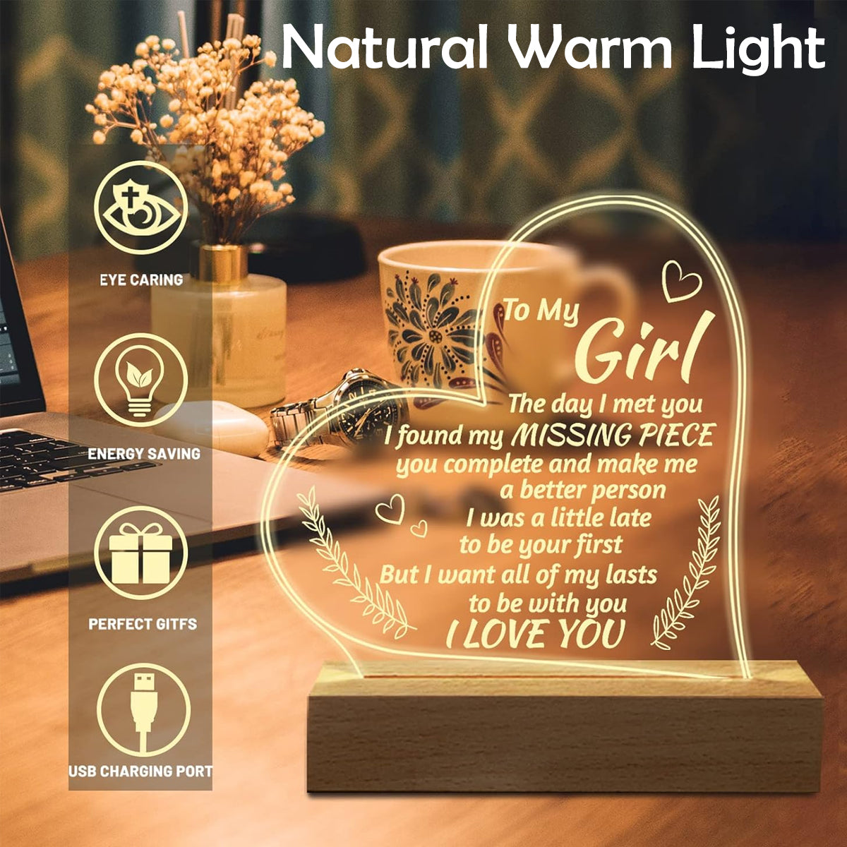 HASTHIP Romantic Gifts for Girlfriend, to My Girlfriend Engraved Night Light, I Love You, Cute Girlfriends Birthday Anniversary Valentines Day from Boyfriends