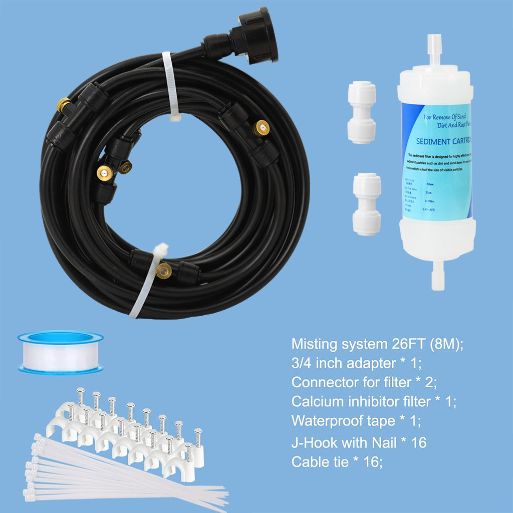 HASTHIP 26FT Cool Mist Spray System with Water Filter - Automatic Garden Watering System - Garden Misting System Kit/Drip Irrigation Kit - Garden Mister Systems Kit for Outdoor Cooling, Patio, Lawn