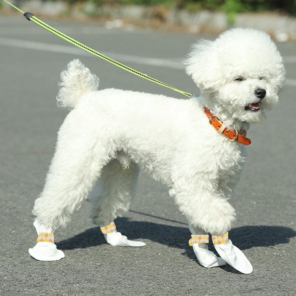 Qpets 20Pcs Small Dogs Walking Shoes Water Resistant Lining Design Non-woven Dog Boots Easy-tie Bandage Pet Palm Sleeve Cover for Walking Outdoor Shoes for Small Dogs, Puppys-Size S