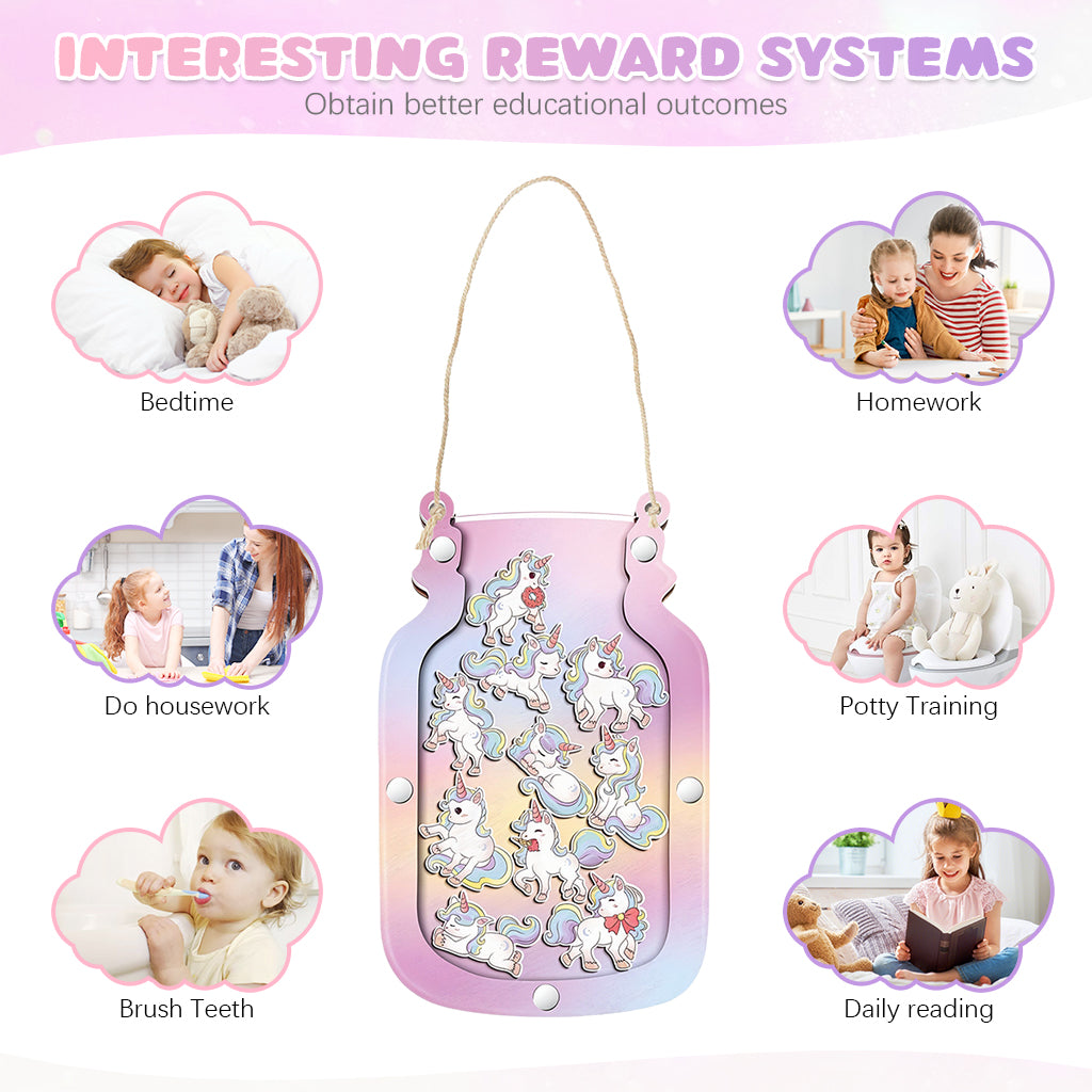 PATPAT Unicorn Reward Kit for Kids Wooden Reward Jar with 20Pcs Cartoon Unicorn Tokens Fun Cartoon Reward Token Kit for Kindergarten, Home Education